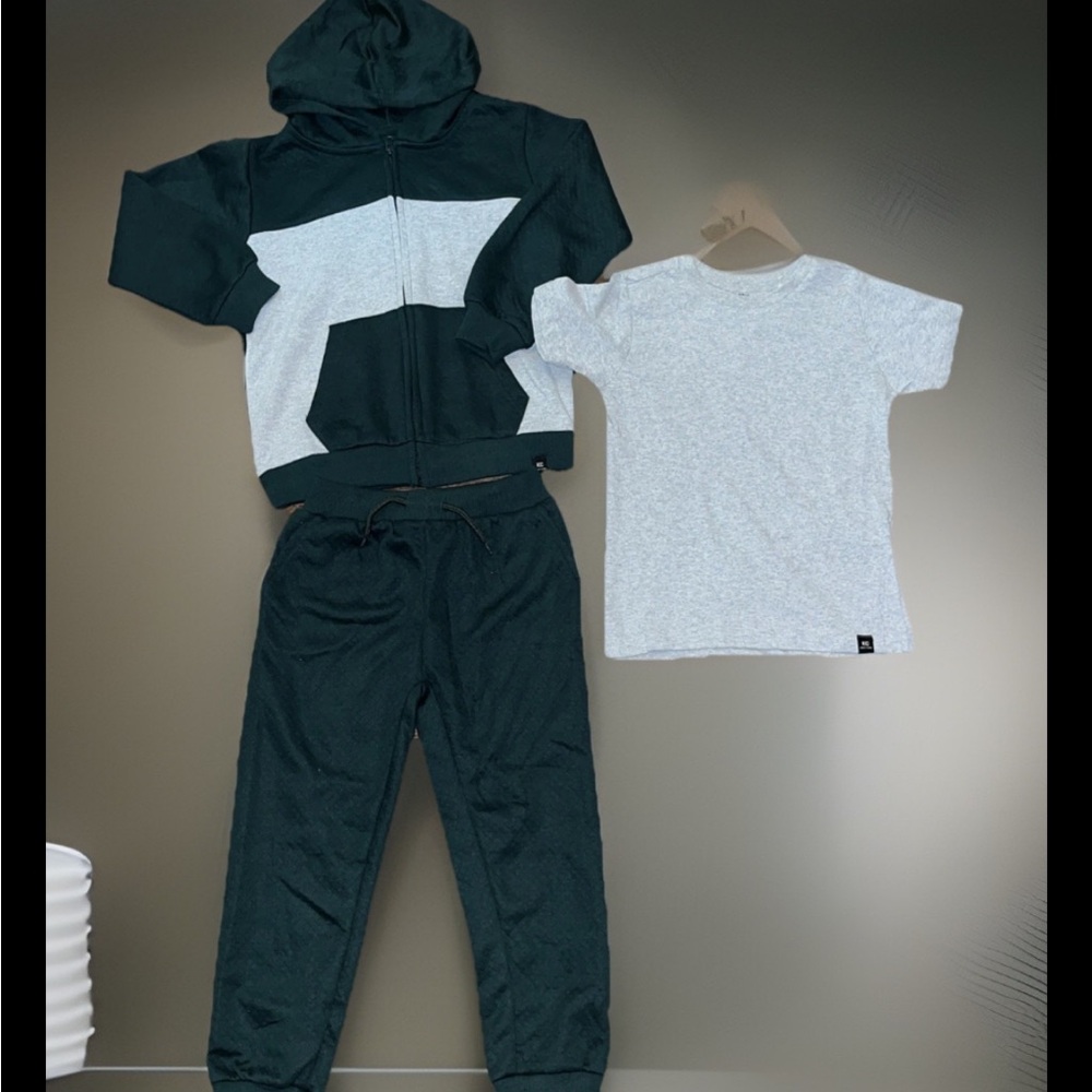 3pc Kenneth Cole NY Track Jacket Zip Up Waffle Style W/Joggers & T-Shirt Outfit